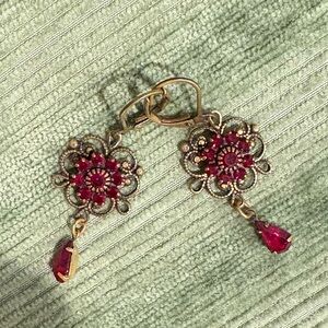 Vintage-Inspired Gold and Red Drop Earrings